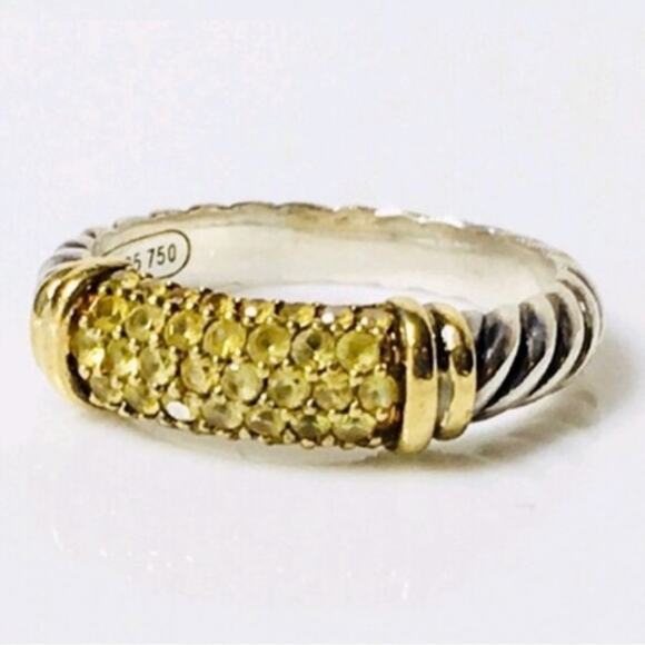 David Yurman Pavé Yellow Sapphire 18K Yellow Gold Sterling Silver Ring Size 6 - Picture 6 of 11